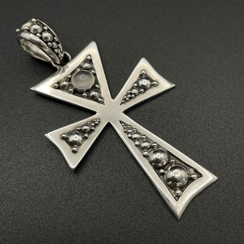 Sterling Suarti Bali Byzantine Cross‎ Moonstone Ball Beaded Ornate